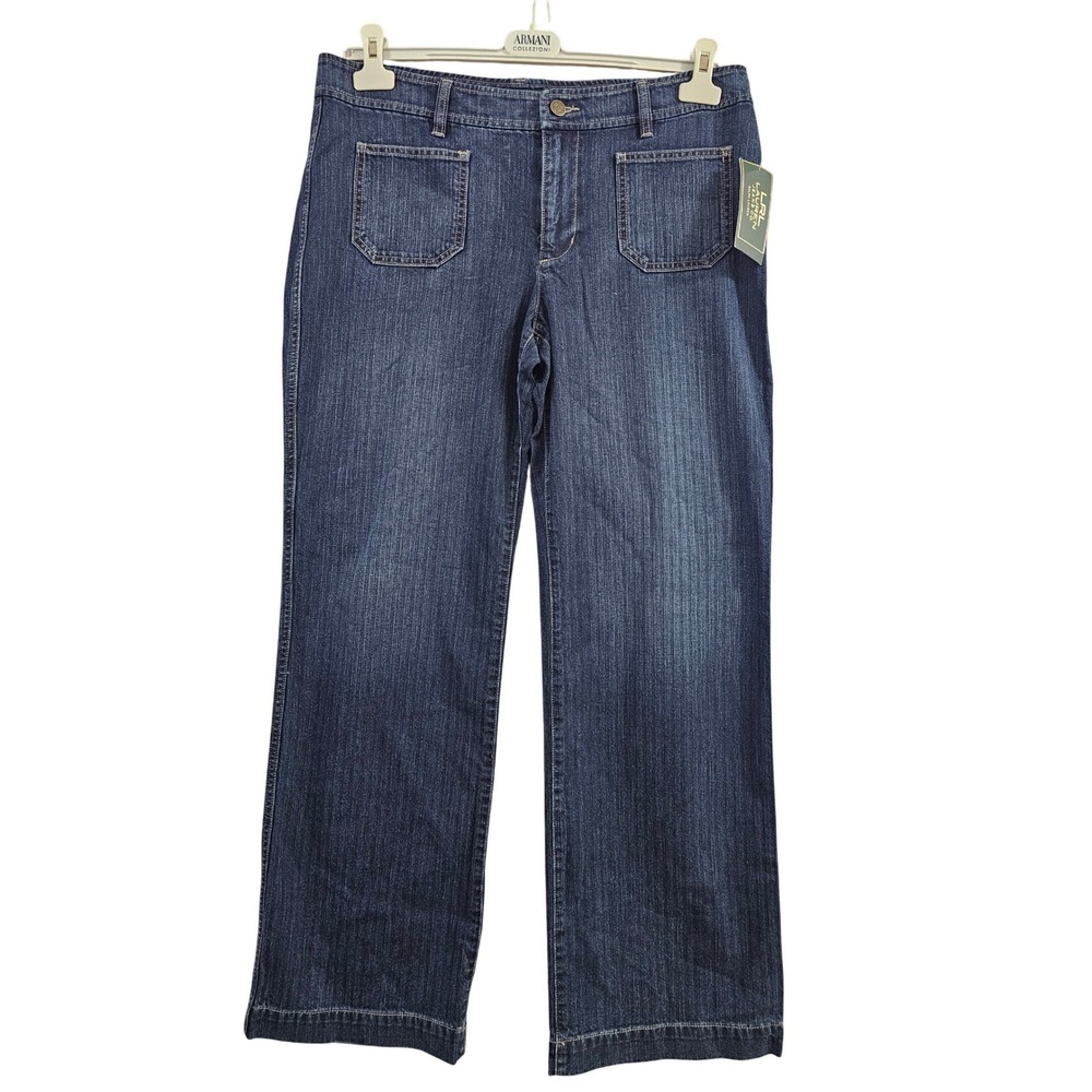 Lauren Ralph Lauren Jeans Women Size 12 Indigo Blue Cotton Wide Leg Patch Pocket